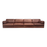 Brown leather modular sofa by De Sede; DS76, 1970s (straight)