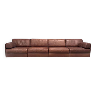 Brown leather modular sofa by De Sede; DS76, 1970s (straight)
