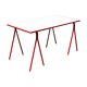 Desk with red trestles, white plaid tray, 80s