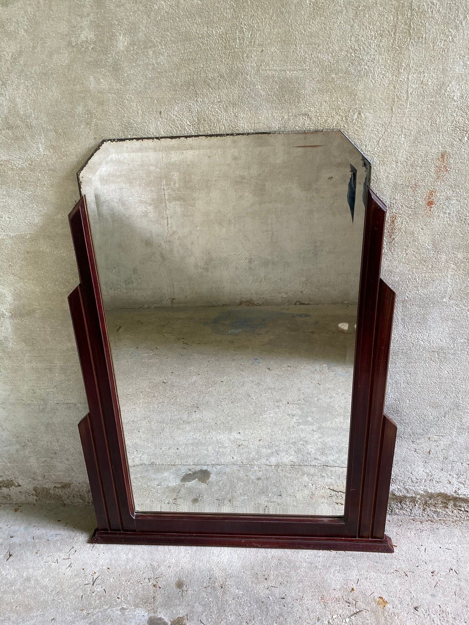 Large mirror of vintage art deco wooden fireplace 119 cm / 93 cm