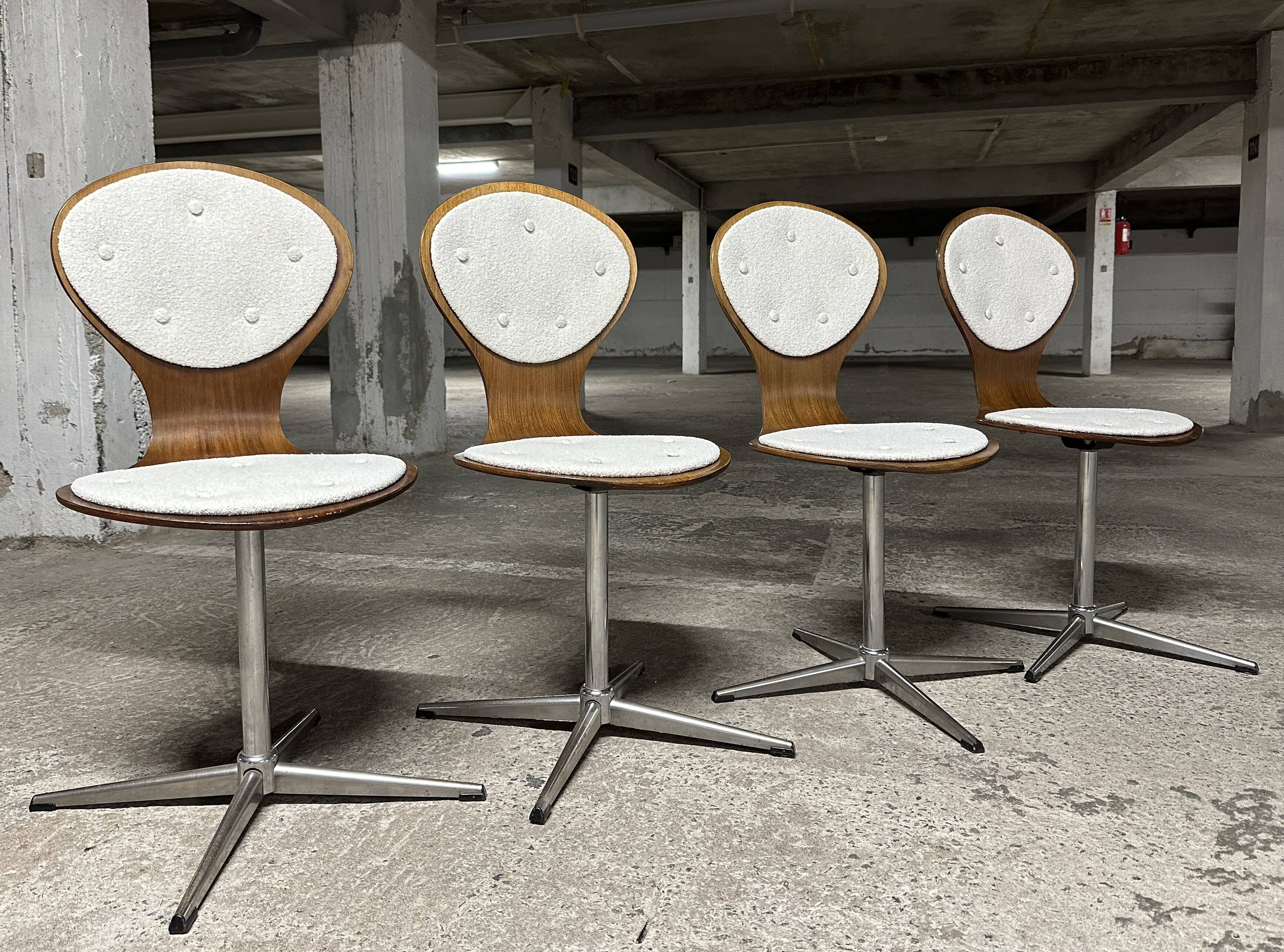 Suite de 4 chaises vintage bois cintré et palissandre. Allemagne, années 60