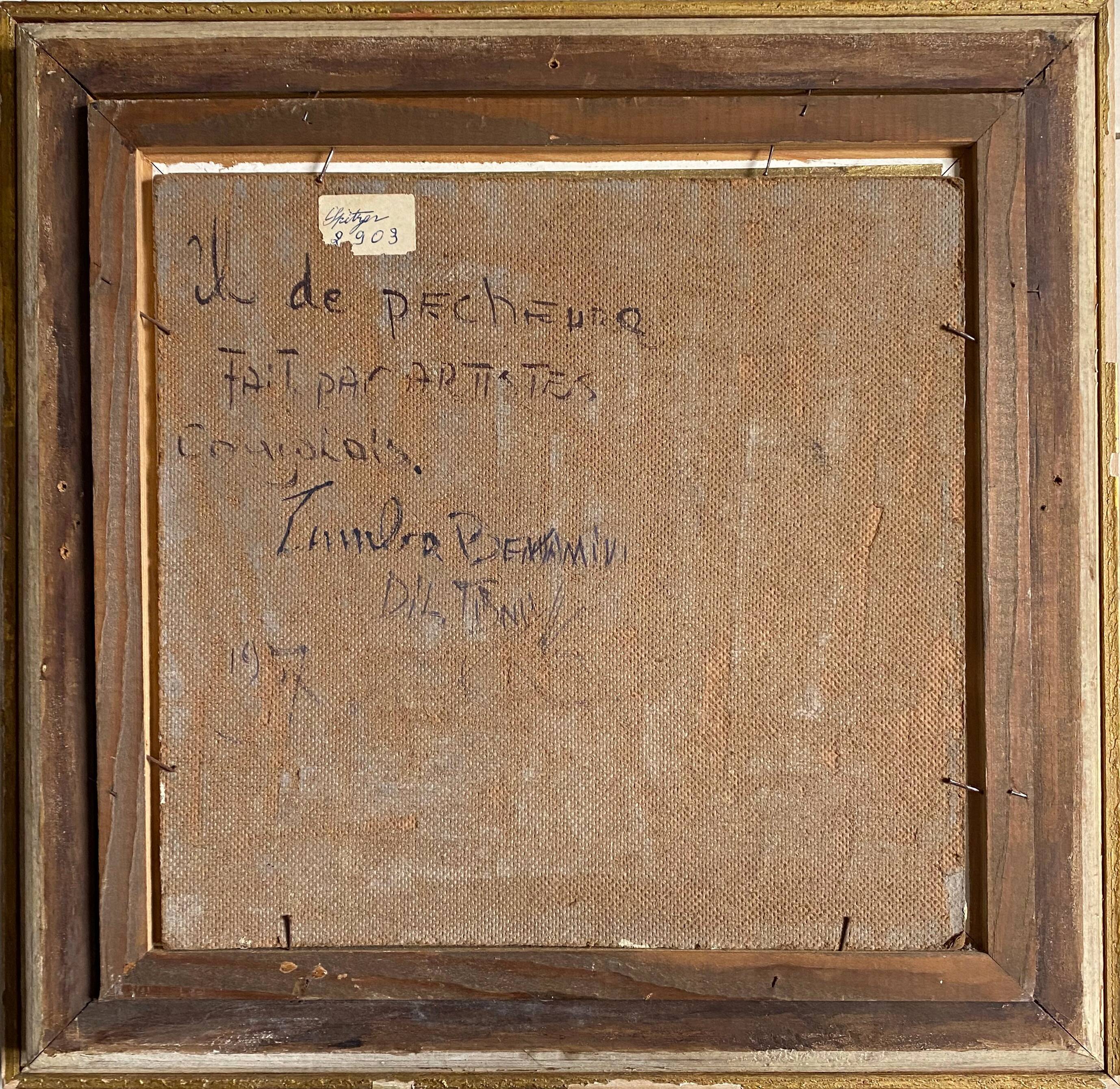 Table HSP 1957 "Fishing village" Congo signed Orientalist Africa