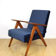 Classic armchair Var B-310 1960s vintage navy velvet - dark wood - 2 pieces available