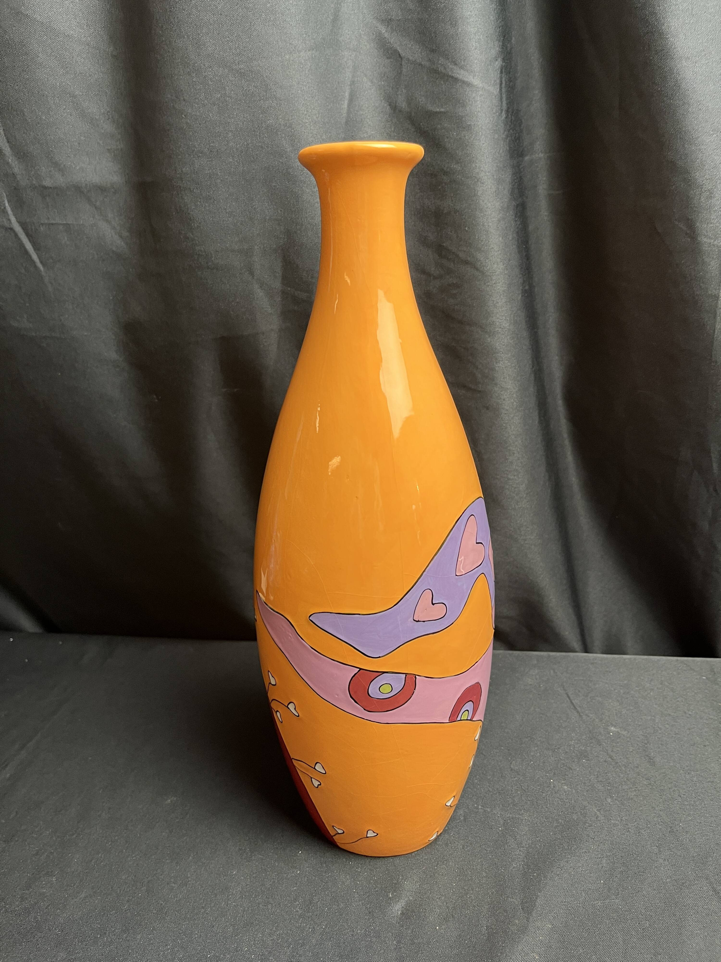 Vintage vase the Lady of Hearts hand-painted 20th century