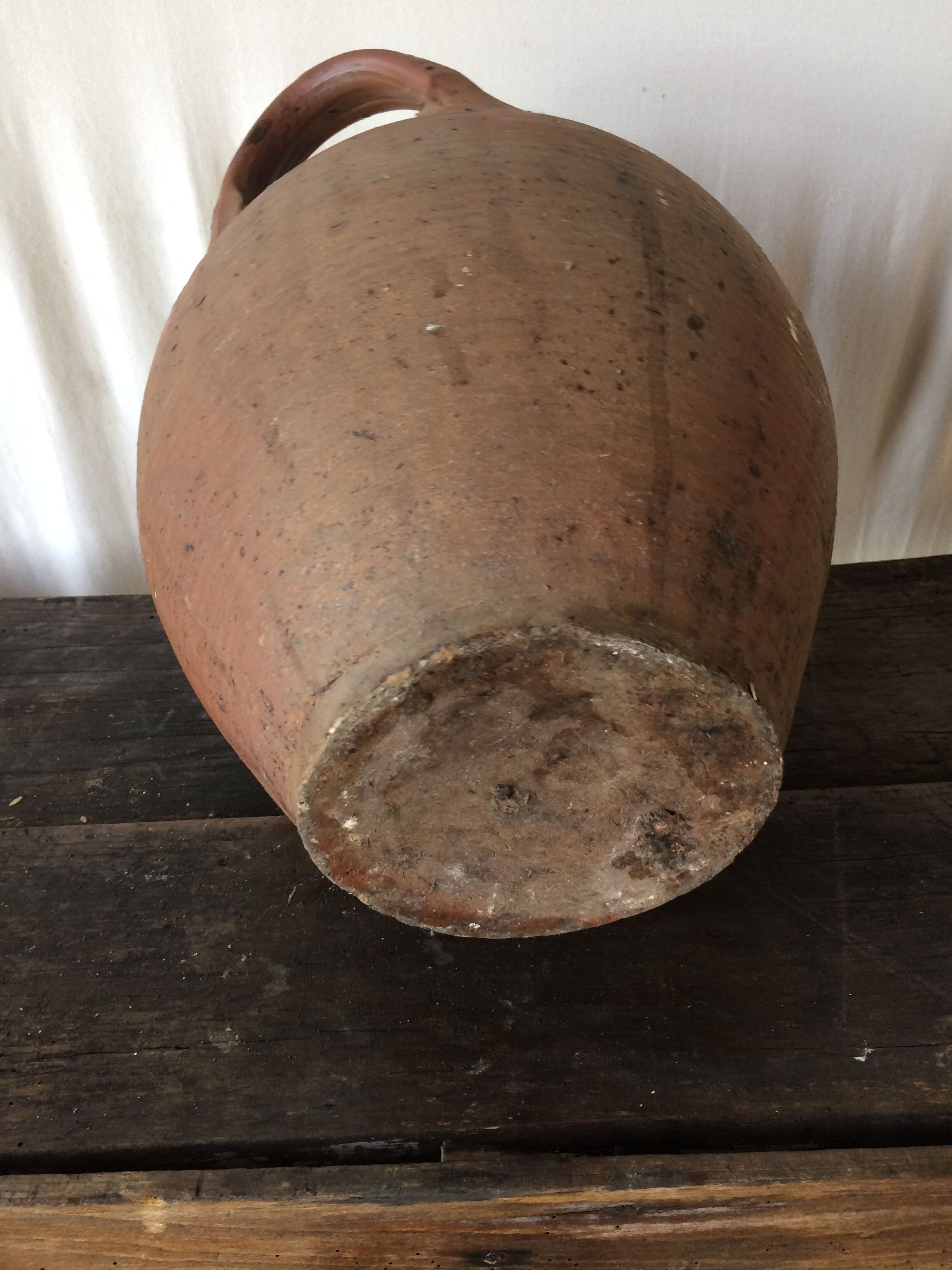 Terracotta jar with double handle vintage kitchen decoration