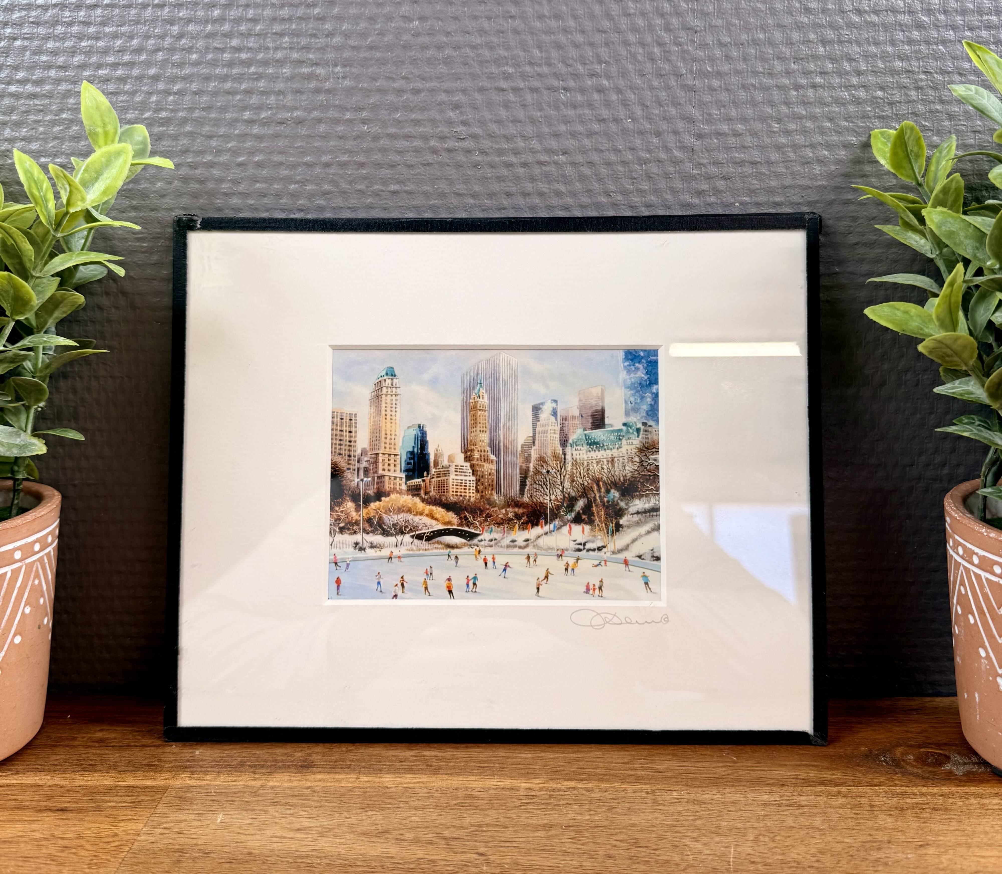 Print by Michael J. Leu – winter urban scene – framed