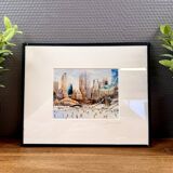 Print by Michael J. Leu – winter urban scene – framed