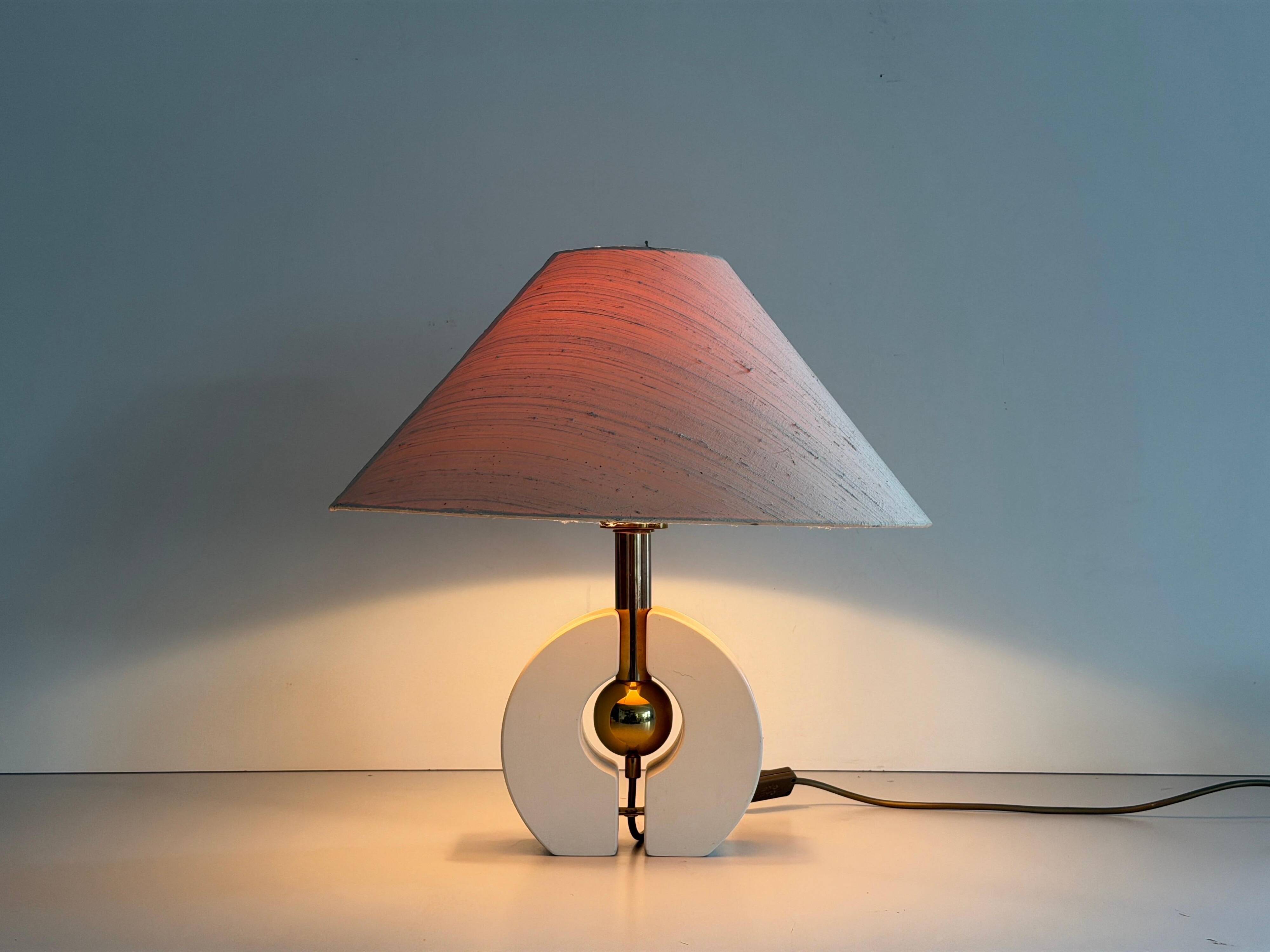 Wooden table lamp with fabric shade by Schröder & Co. Leuchten, 1960, Germany.