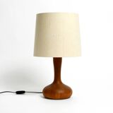 Beautiful minimalist 80s DOMUS teak table lamp with original wild silk fabr
