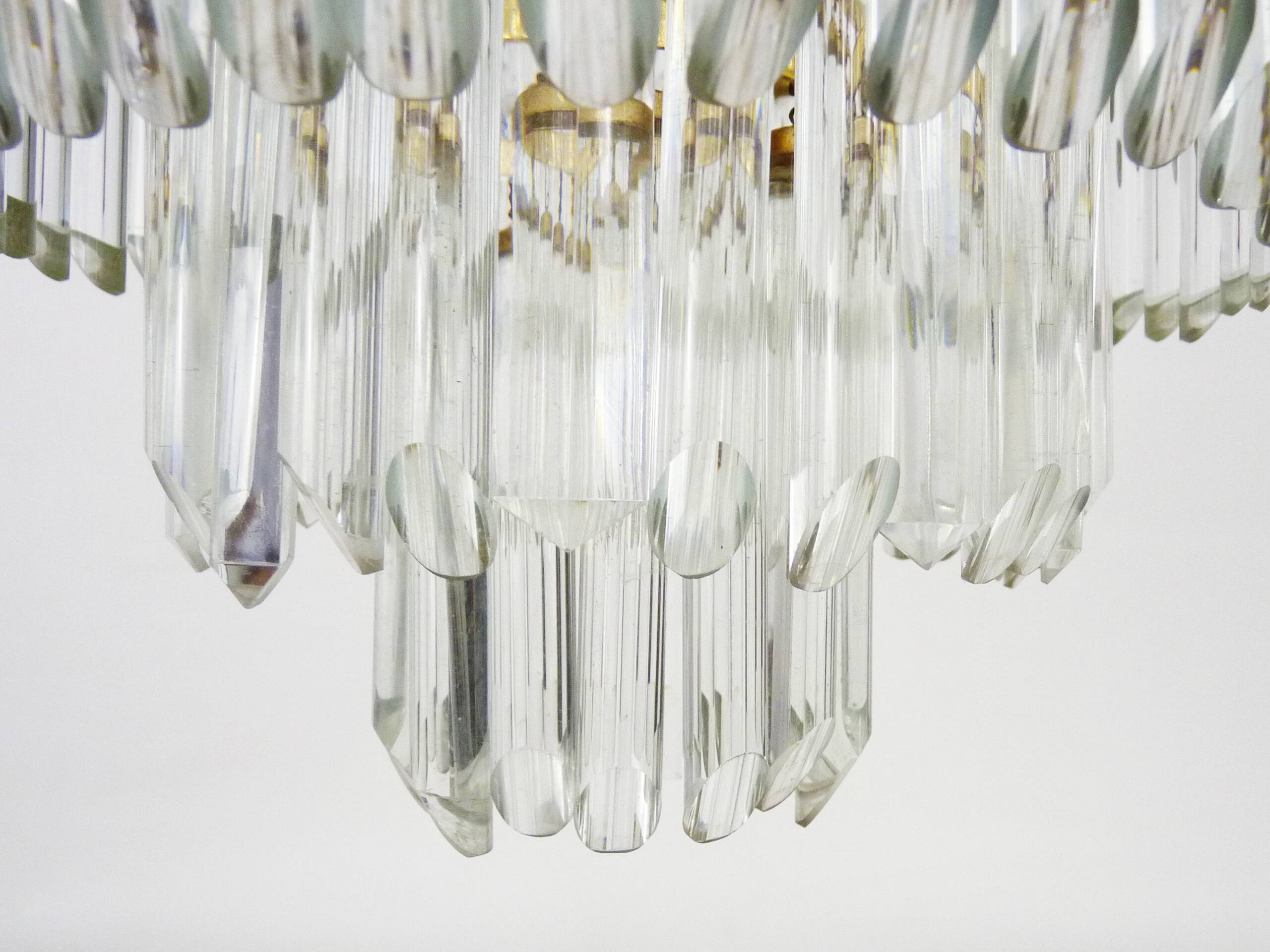 Large and old crown chandelier with pendants, 4 levels, 3 lights, 70s-80s