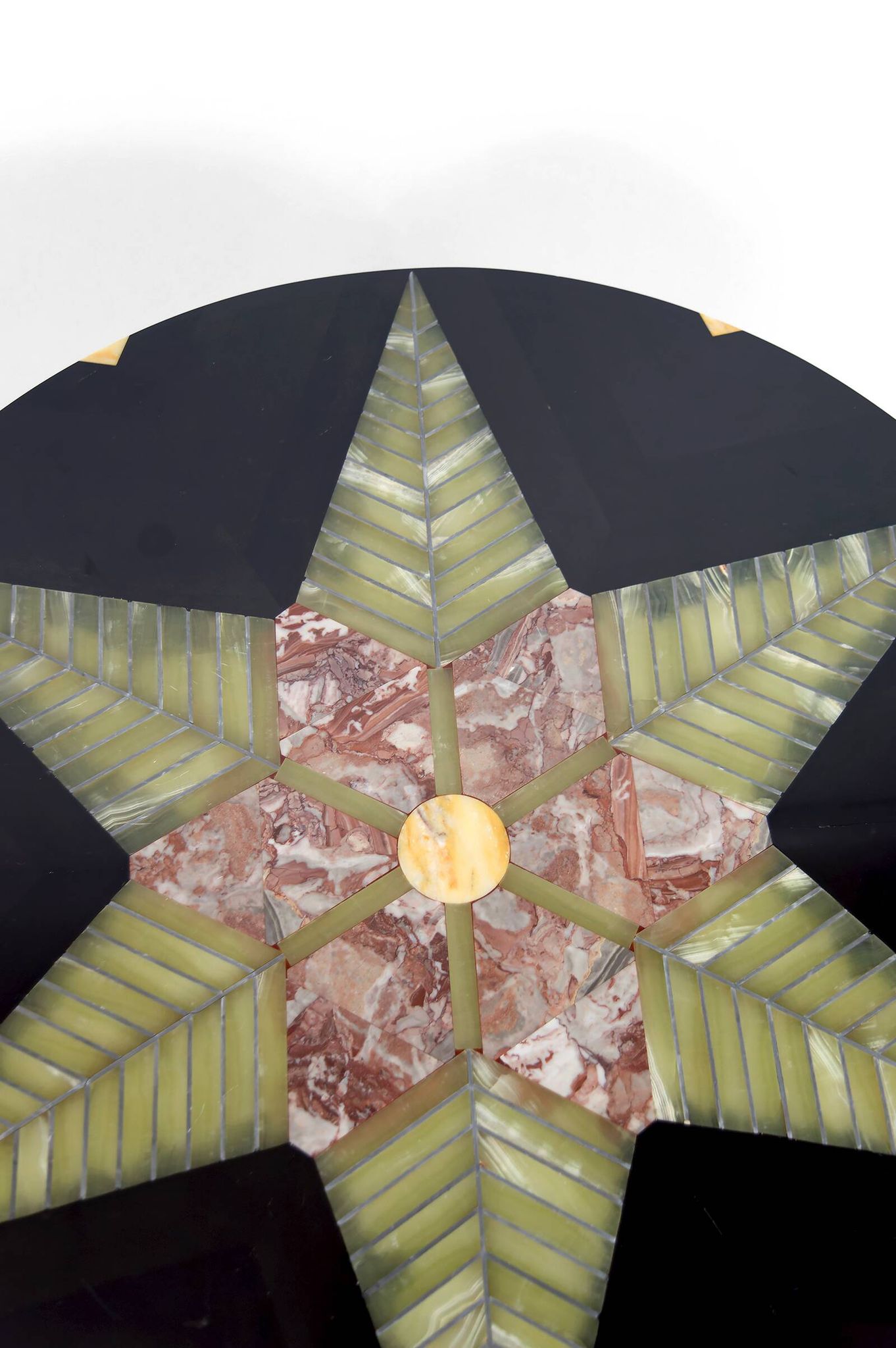 Exceptional coffee table in bronze and marble marquetry, c. 1960