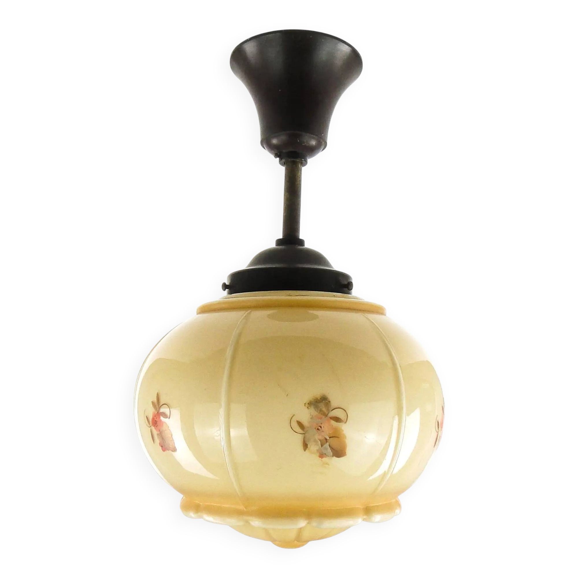 Art Deco ceiling lamp, double-layered glass, ebonite, Germany, 1930s