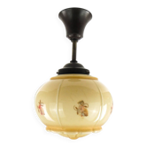 Art Deco ceiling lamp, double-layered glass, ebonite, Germany, 1930s