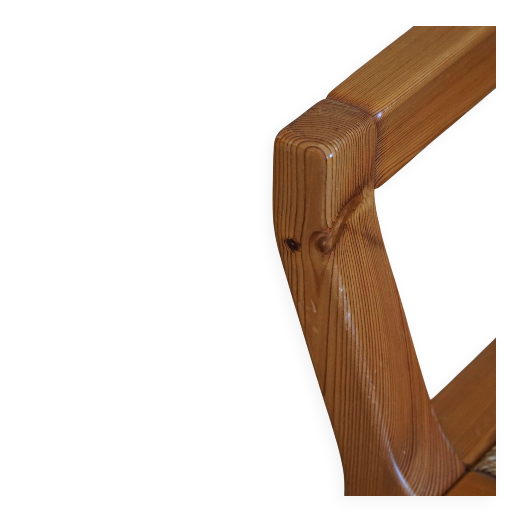 Tage Poulsen, a pair of brutalist chairs in pine and cord, Danish modern style, 1970s.