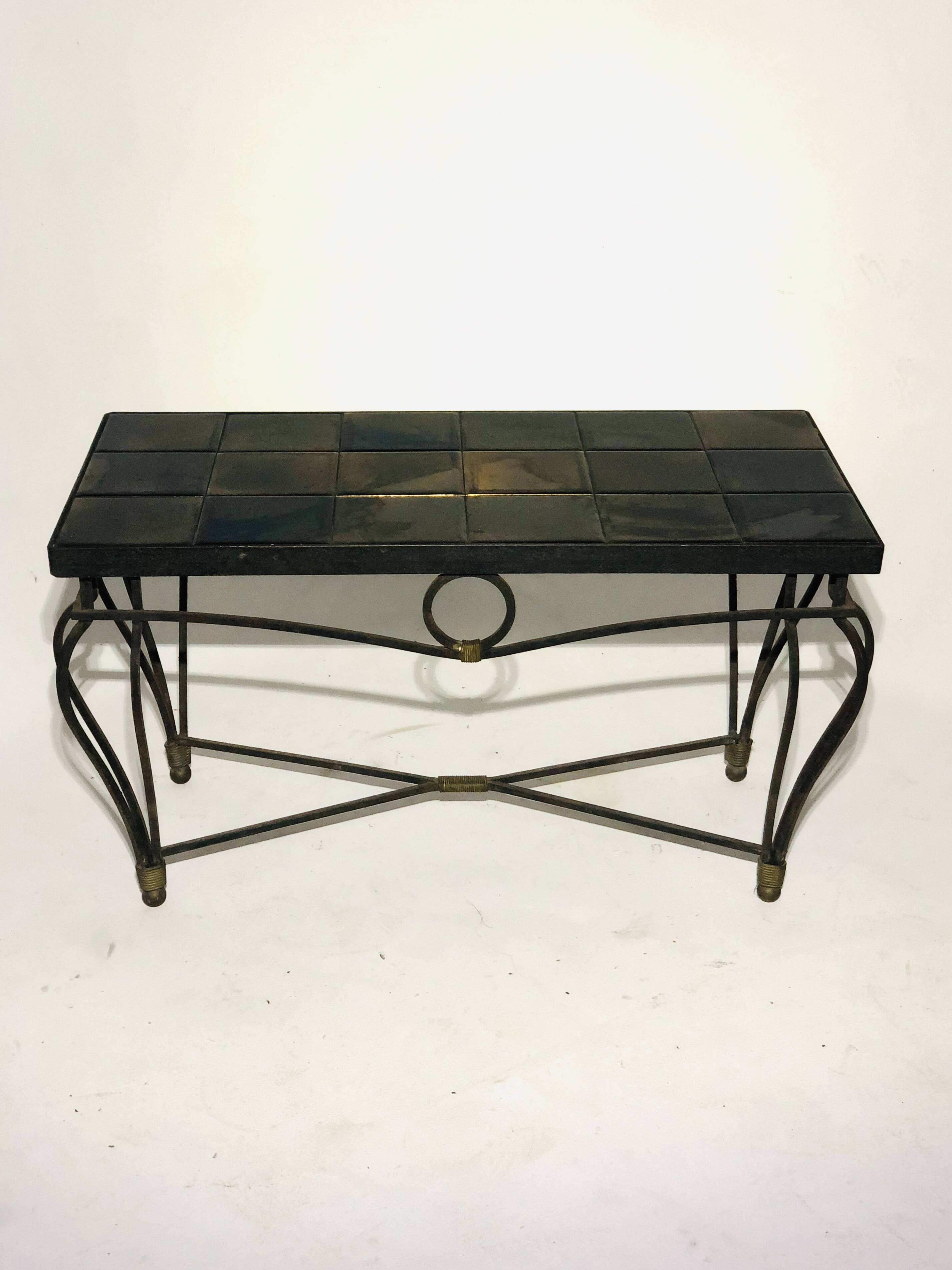 Wrought iron and ceramic coffee table - 1960s