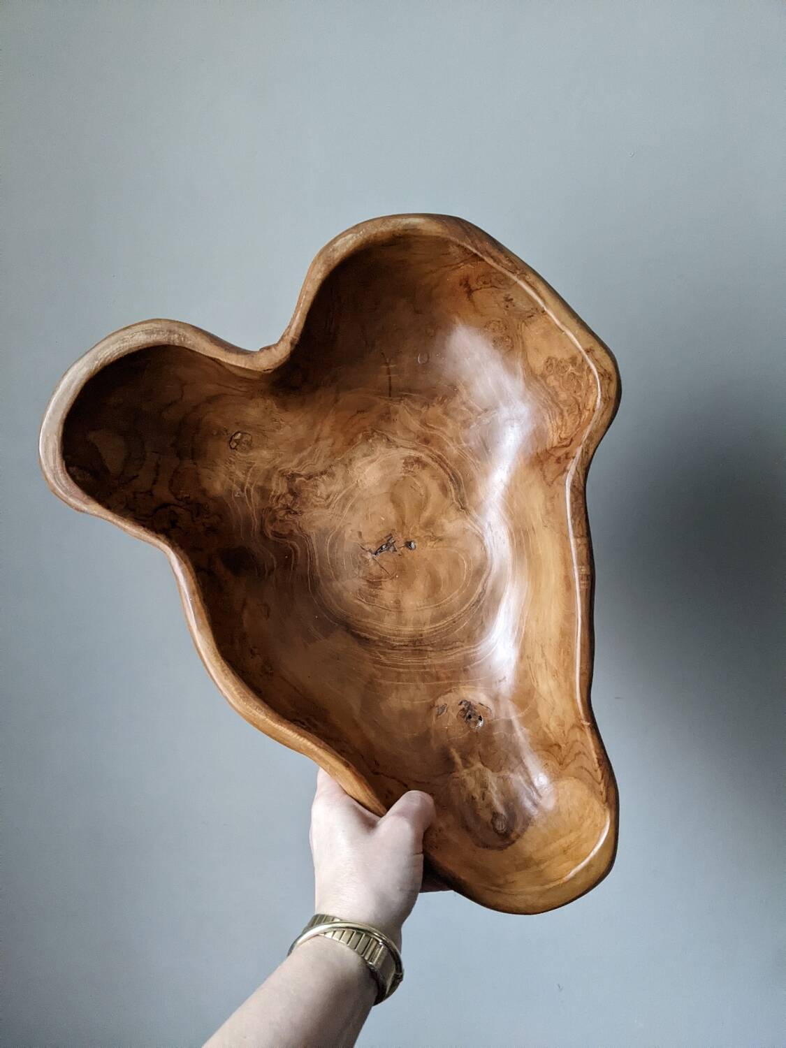 Handcrafted olive wood fruit bowl, country decor.