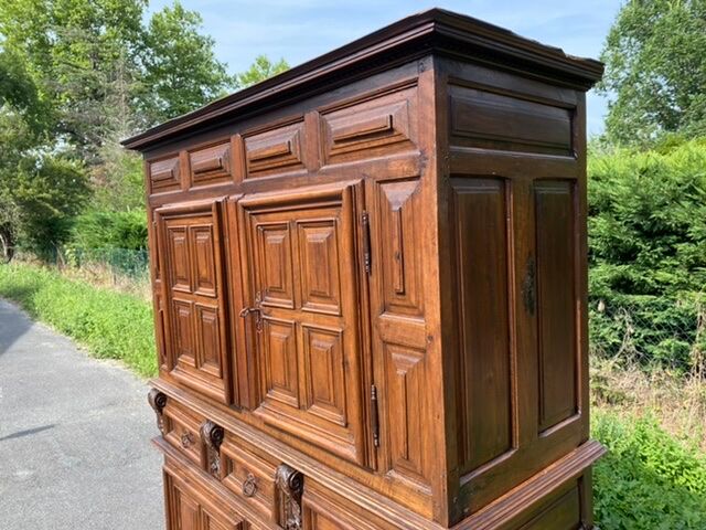 Meuble cabinet louis xiii double corps armoire renaissance ancien