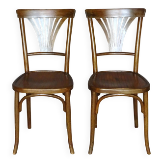 Deux chaises Bistrot Baumann N°68 de 1925/30 -assise bois lamée-