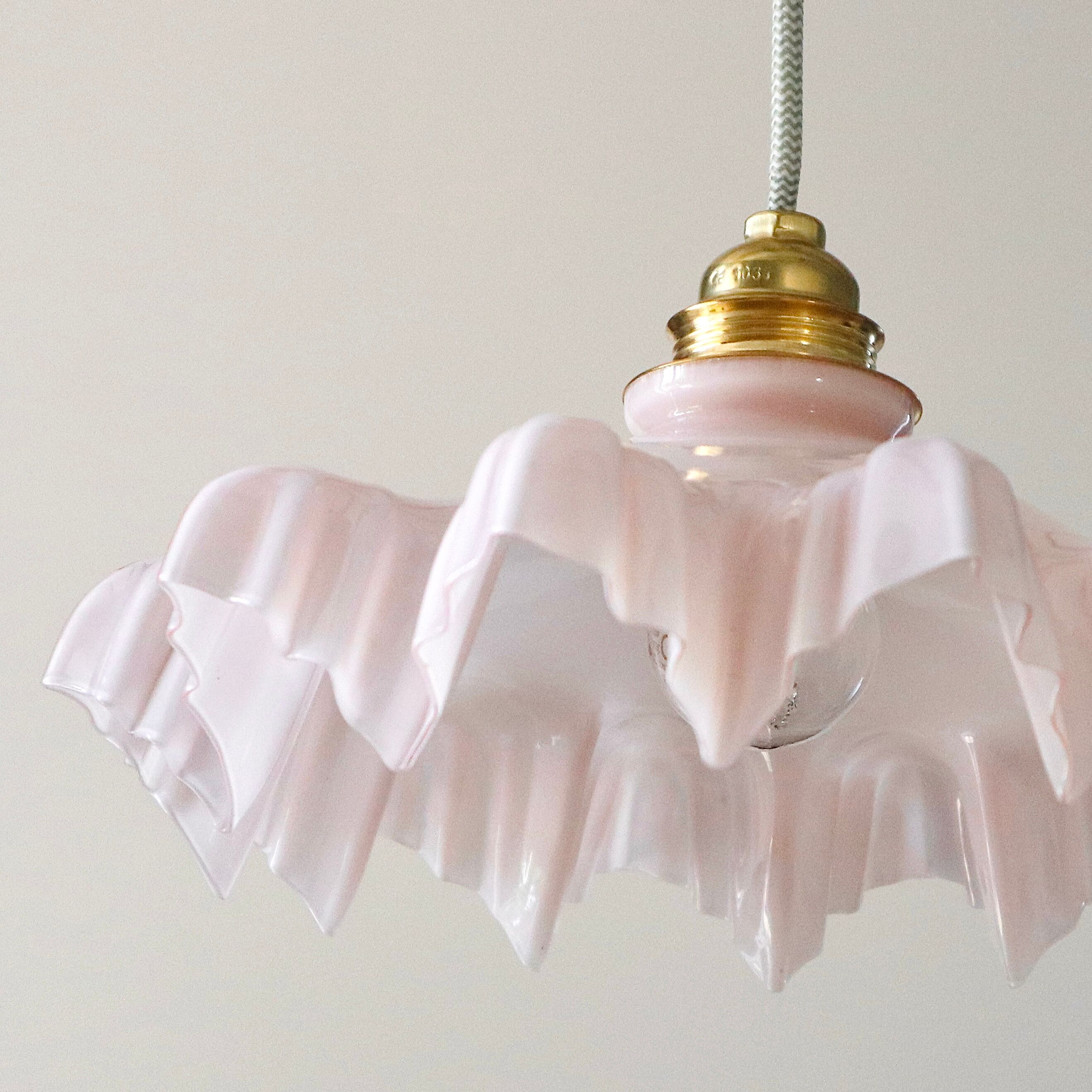 Pink draped glass pendant lamp
