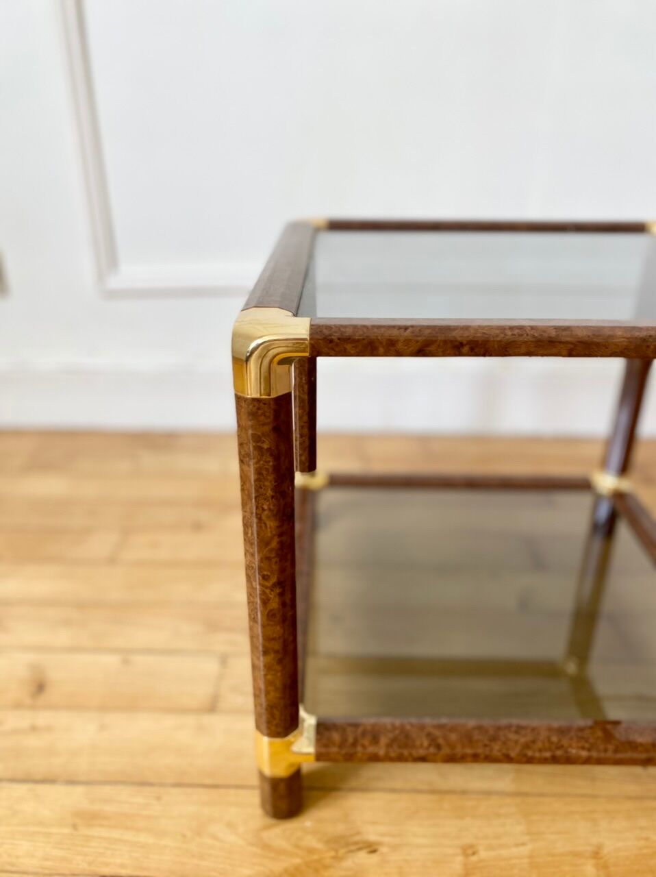 Piece of smoked glass sofa