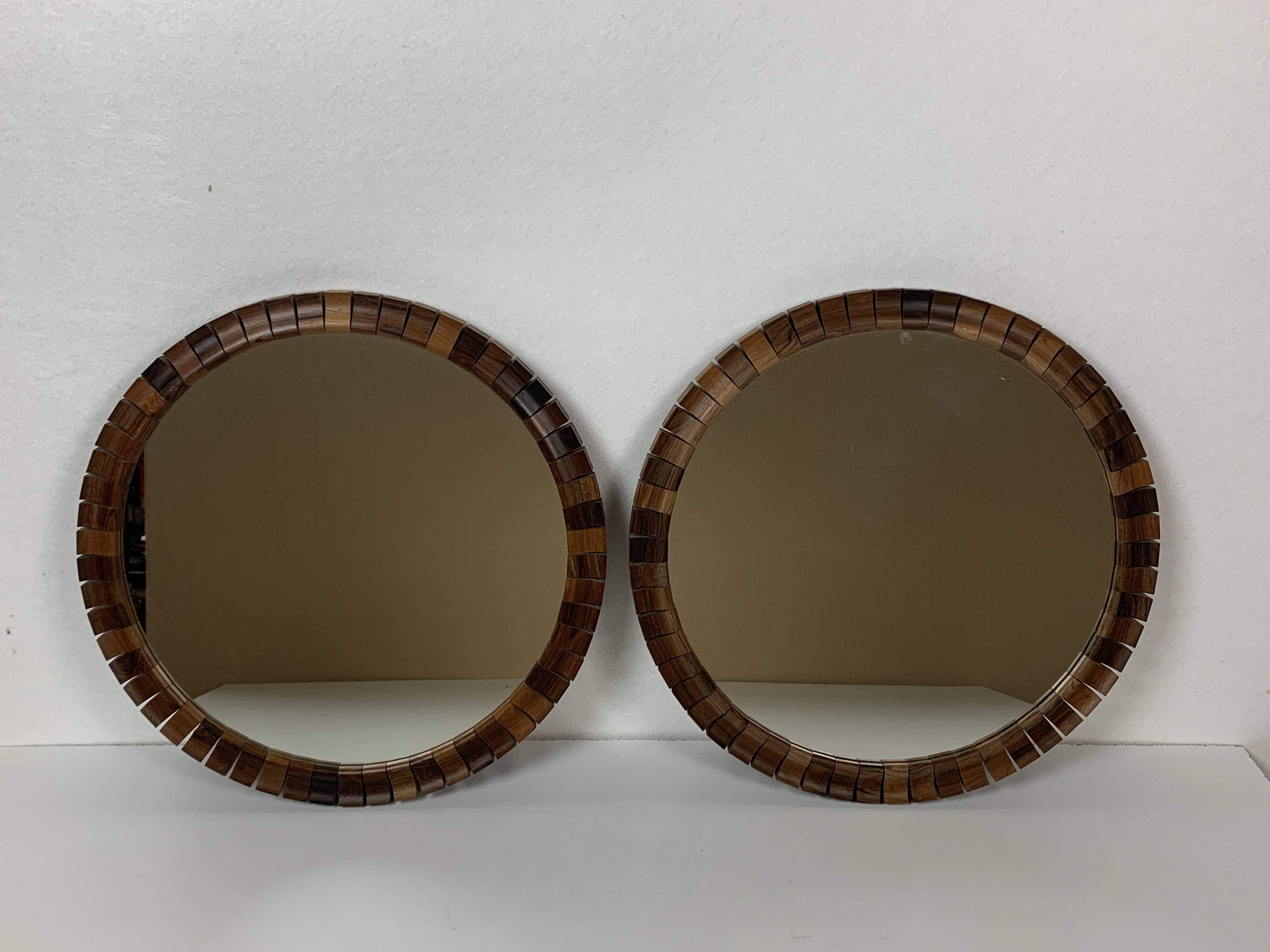 Pair of Danish midcentury teak rosewood cube mirrors, 1960s