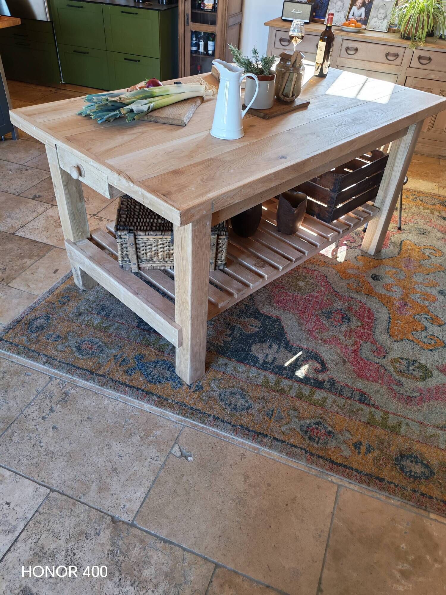Solid raw oak table/island type "butcher's block" 180x105