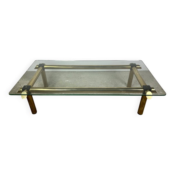 Table basse italienne vintage 80'S en laiton et fer