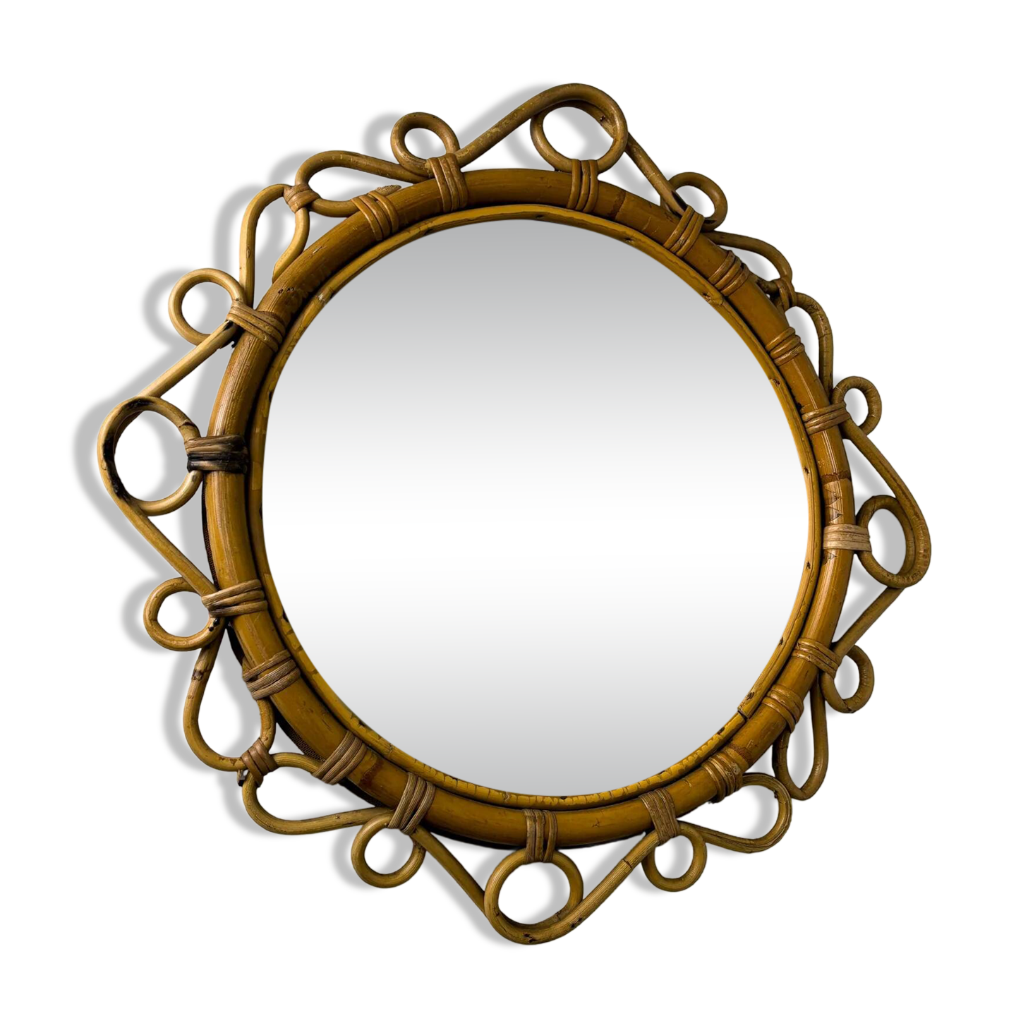 Spanish rattan bamboo oval mirror, circa 1960s