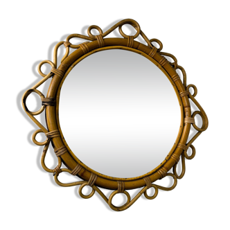 Spanish rattan bamboo oval mirror, circa 1960s