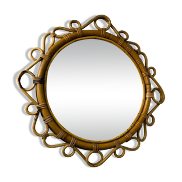 Spanish rattan bamboo oval mirror, circa 1960s