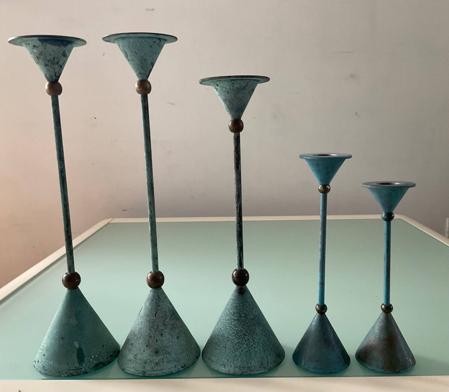 Set of 5 vintage metal candle holders