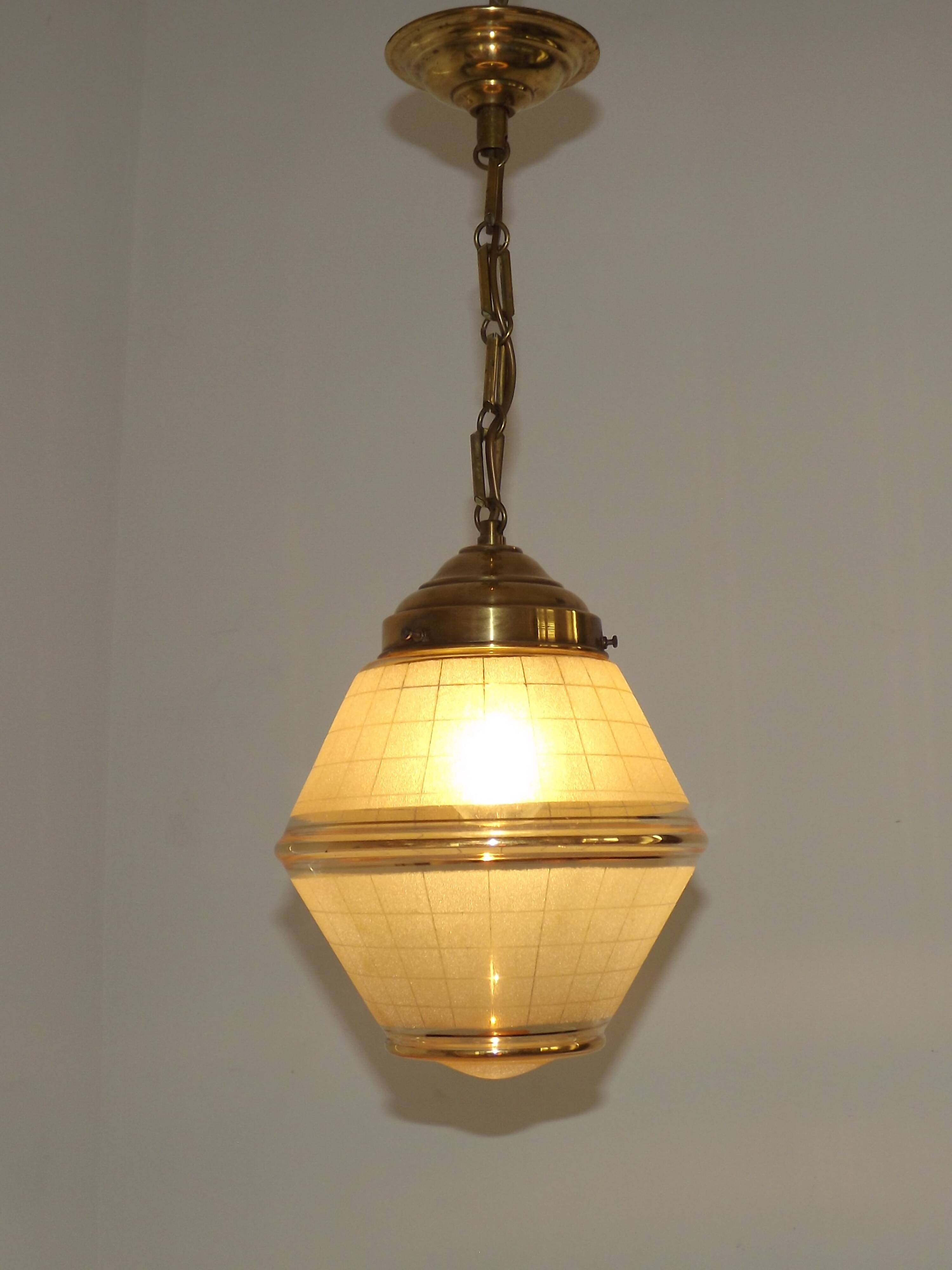 Art Deco ceiling light in yellow and gold glass and brass, France