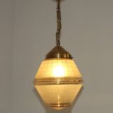 Art Deco ceiling light in yellow and gold glass and brass, France
