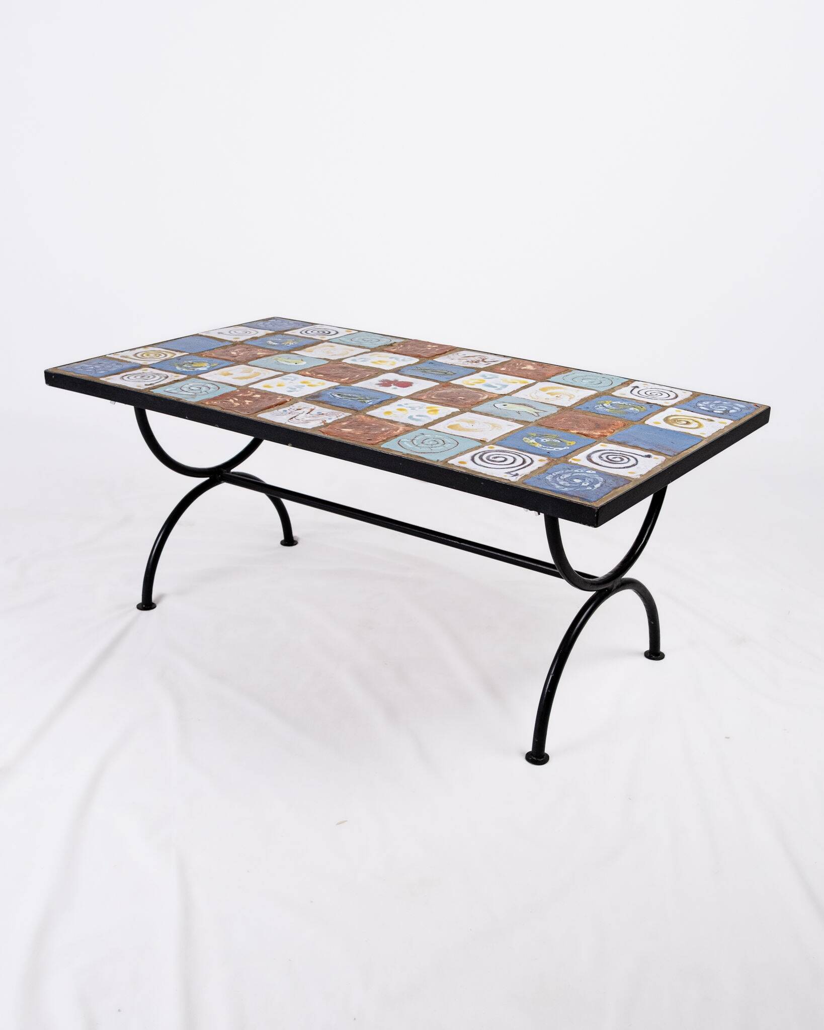 Wrought iron and ceramic coffee table, French work, 2013