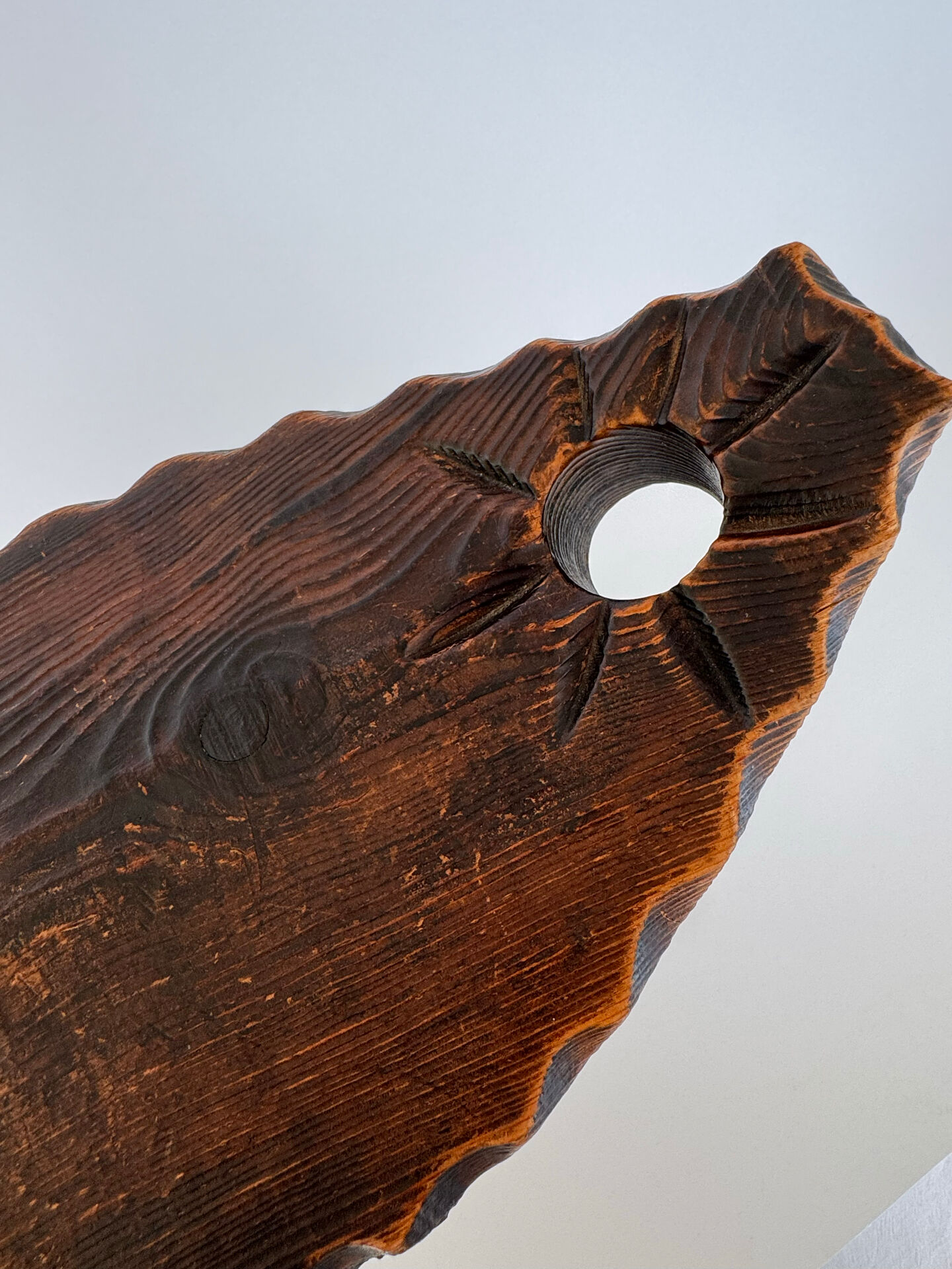 Vintage Brutalist Hand Carved Wooden Stool