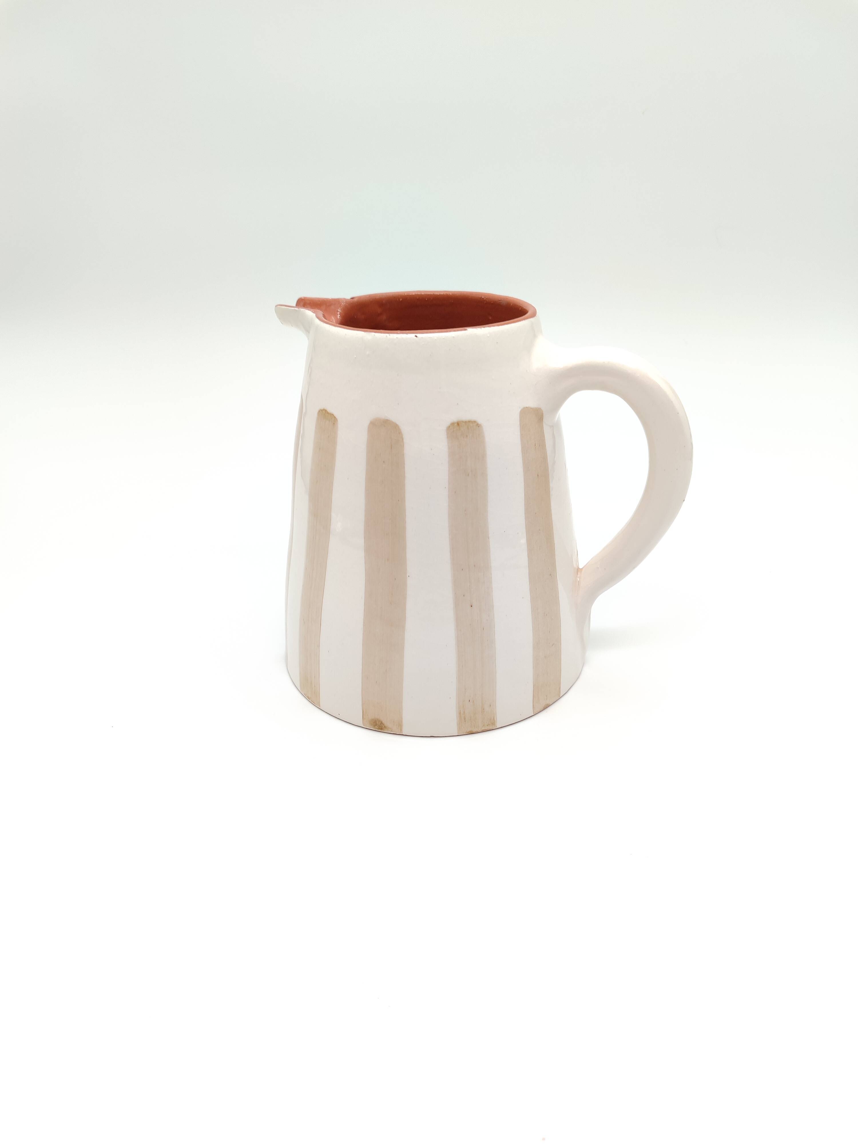 100% Handmade Two-Tone Striped Ceramic Pitcher