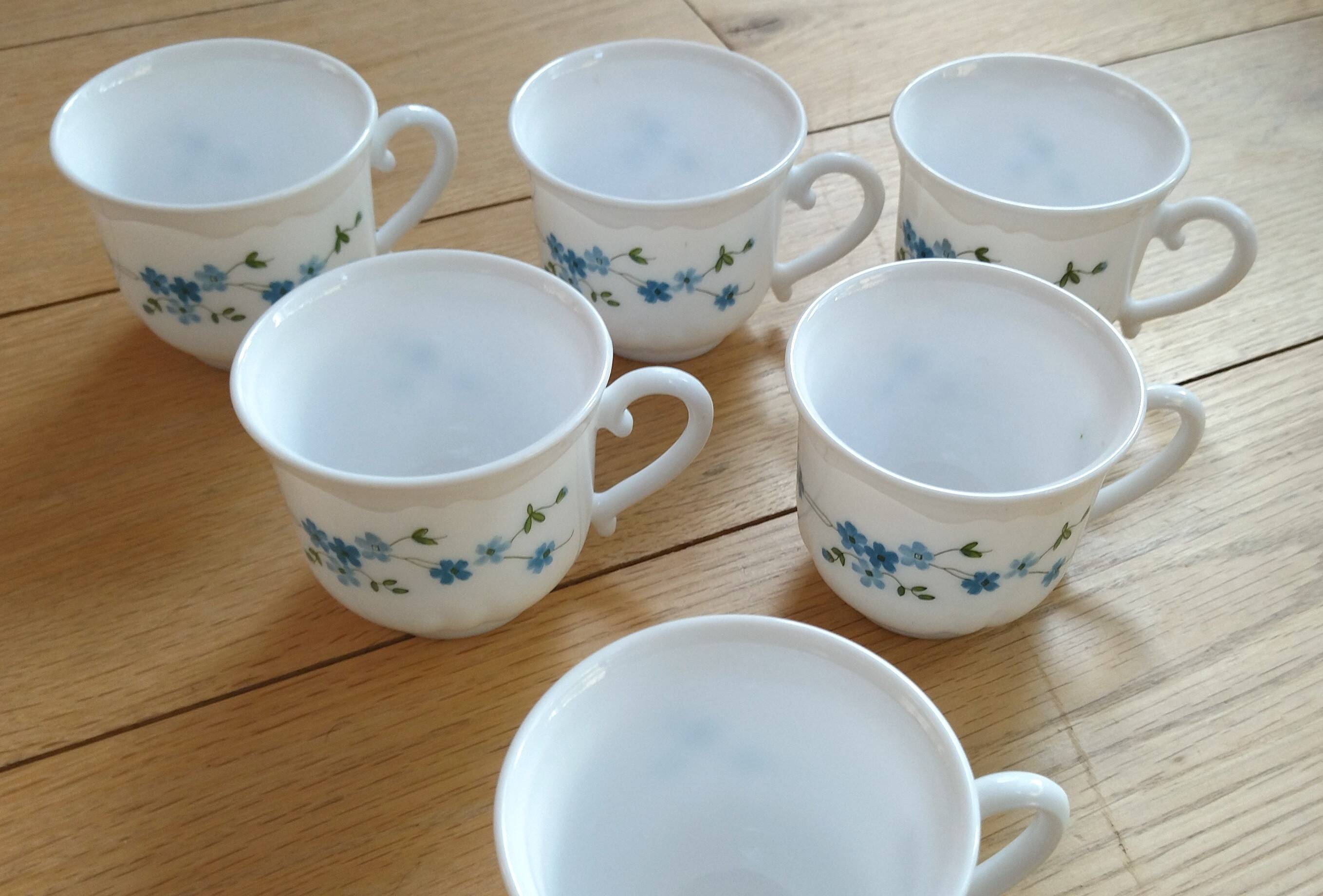 Set of 6 coffee cups model Véronica, forget-me-not