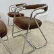 Set of 4 chrome tubular chairs Italian design from the 70s vintage fabric and metal