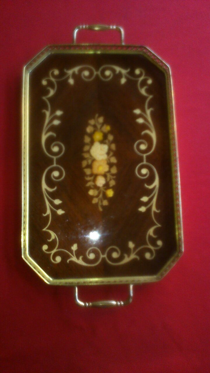 Italian marquetry and brass tray