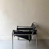 Wassily tubular armchair in chrome & black leather, designed by Marcel Breuer in 1970.