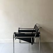 Wassily tubular armchair in chrome & black leather, designed by Marcel Breuer in 1970.