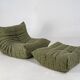 Fauteuil et pouf Togo en tweed émeraude