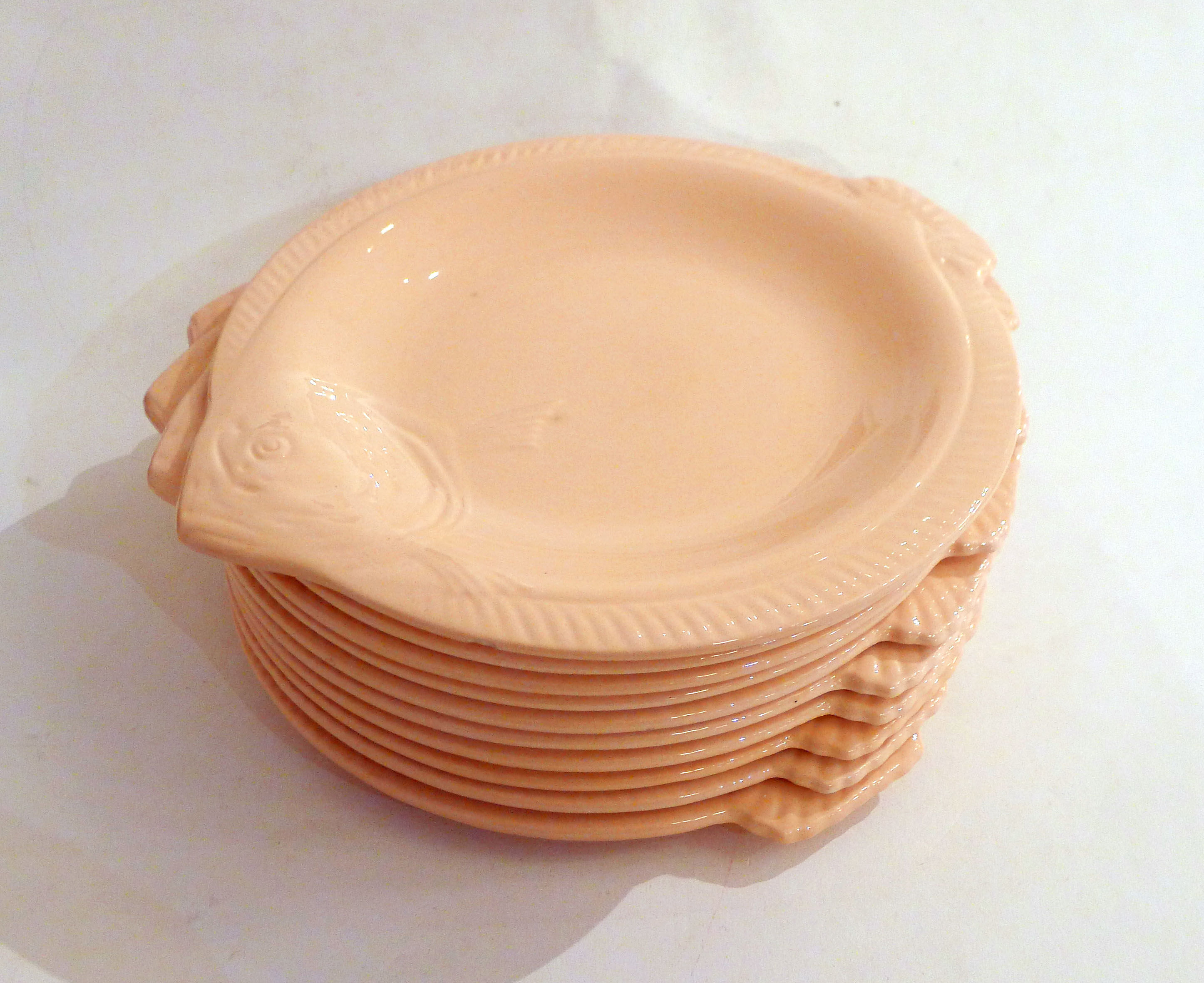 Set of 10 plates Fish Longwy