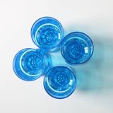 Set of 4 Unique Vintage Bright Blue Glasses / Solid Rare Tumblers / Italy /