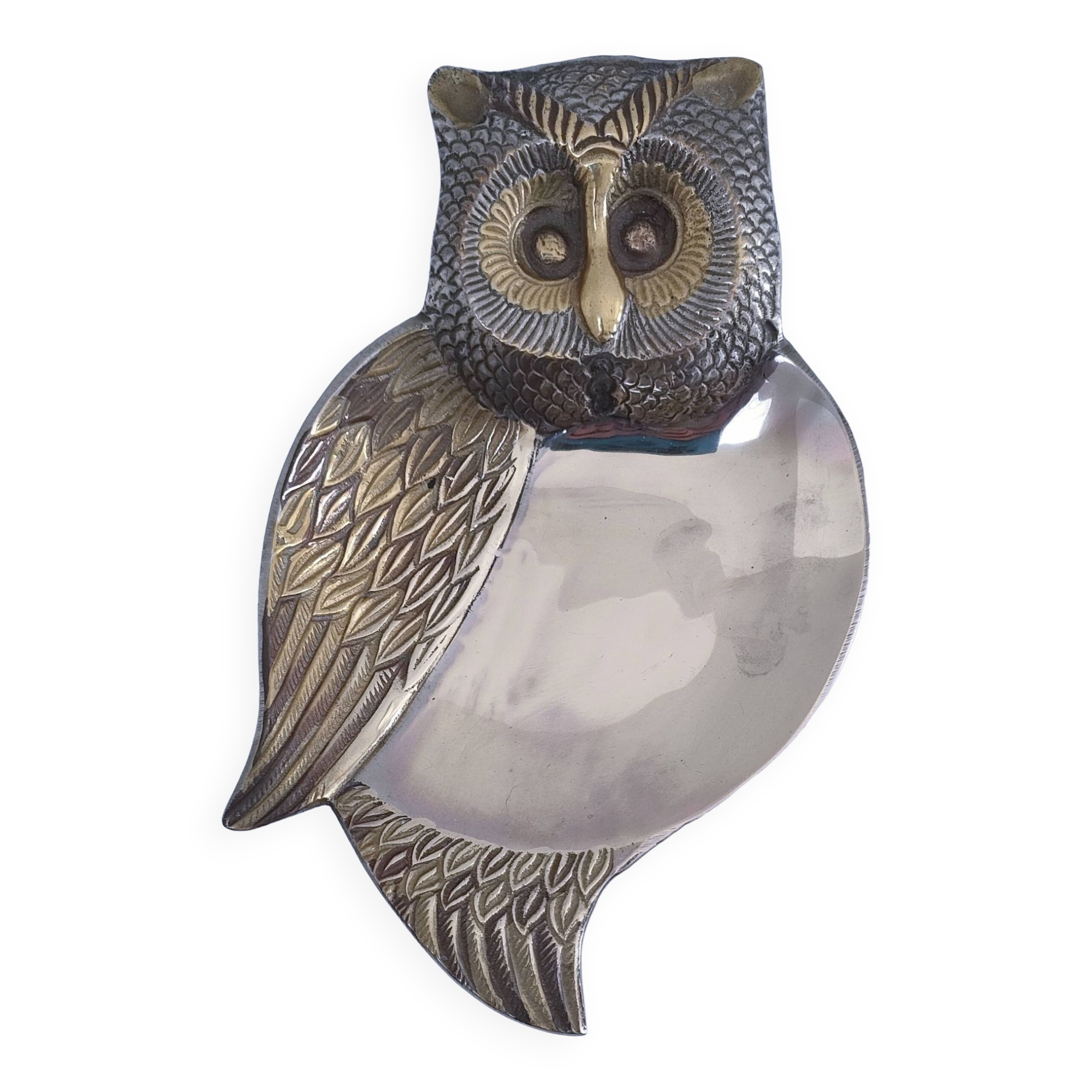 Empty pocket owl in gold and silver metal