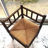 Art Deco corner chair in bobbin oak and straw, 1930s