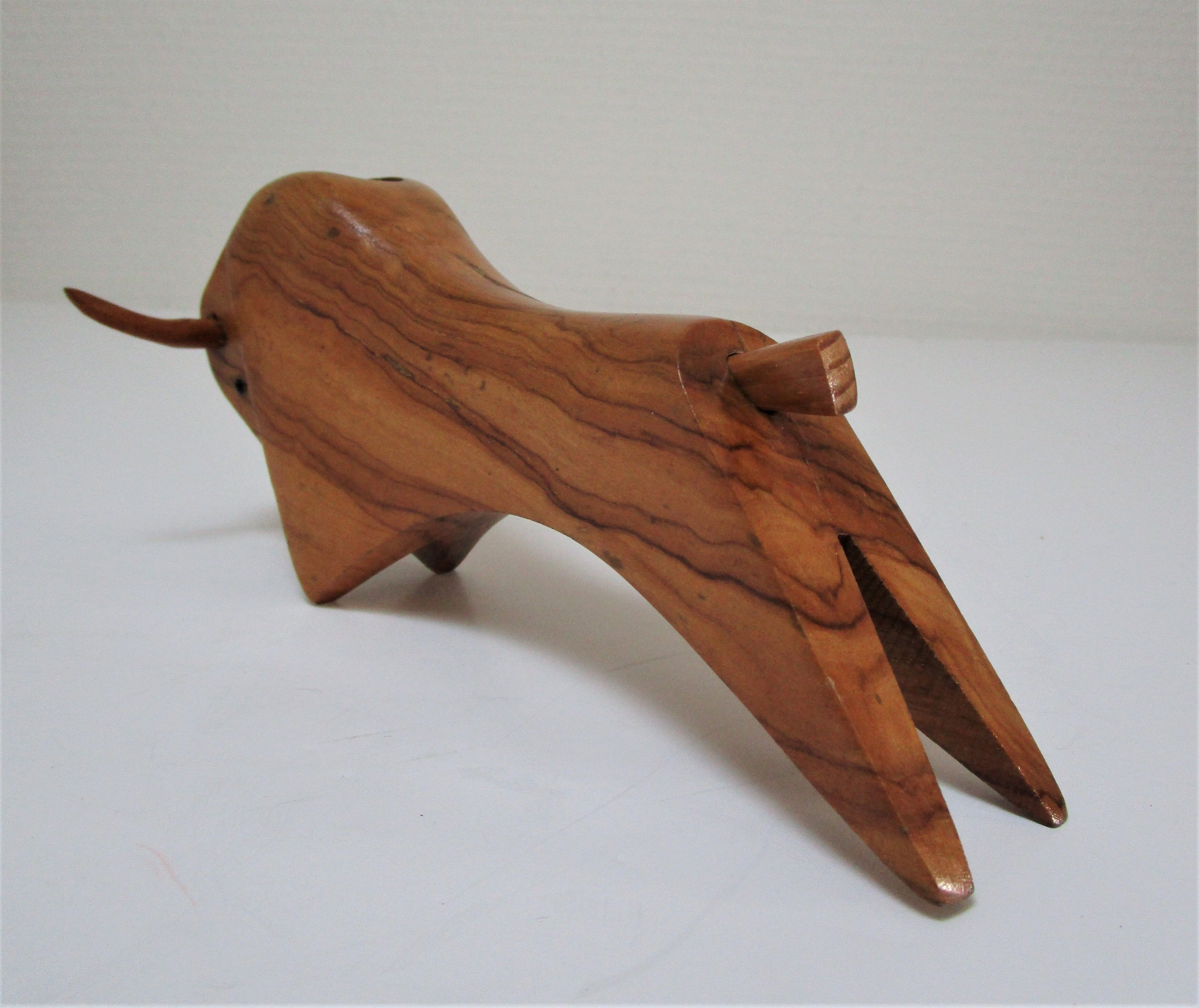 Wooden candlestick bull 70s