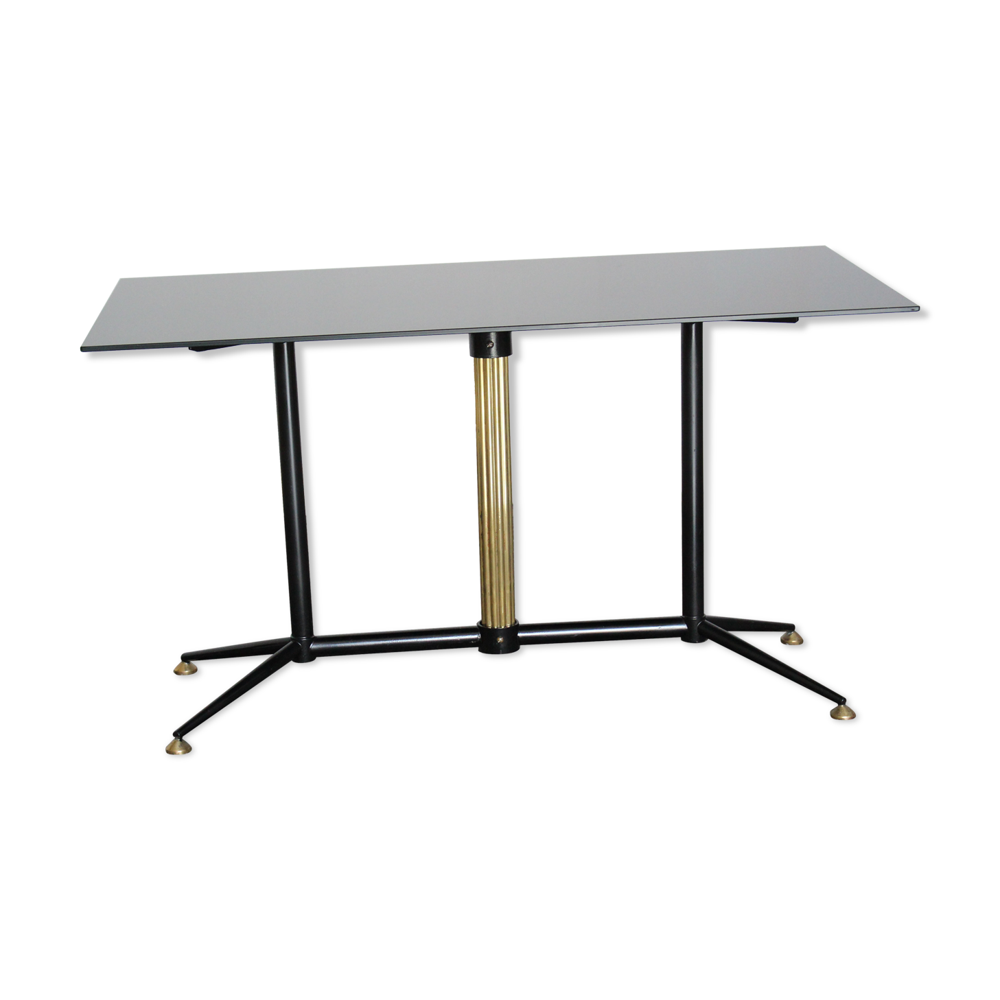 Coffee table in black glass lacquered brass and iron, Italy 50s