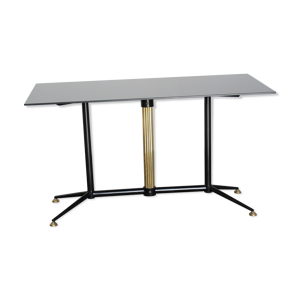 table basse en verre noir laiton laqué et fer, Italie années 50