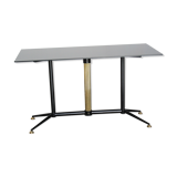 Coffee table in black glass lacquered brass and iron, Italy 50s